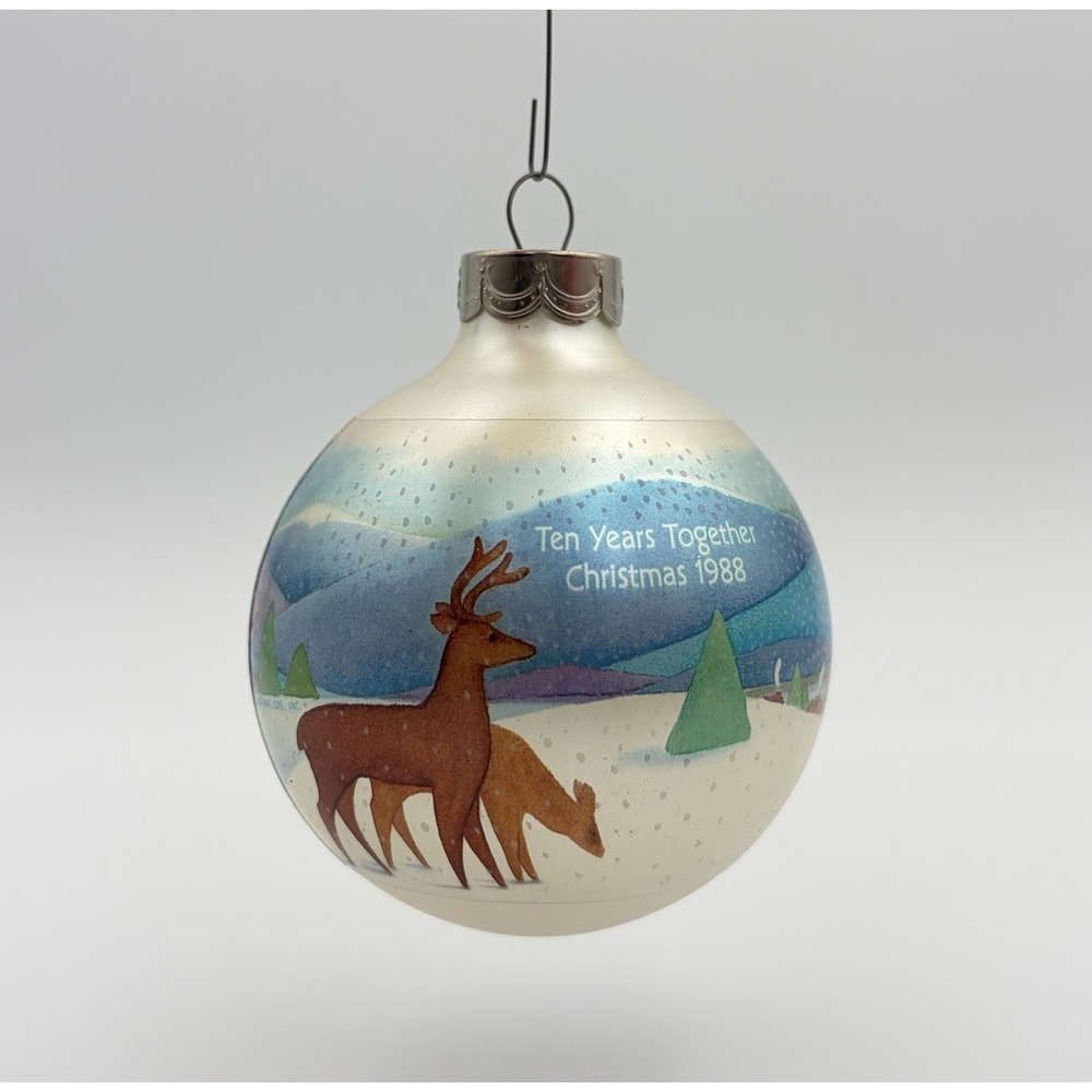 Vintage 1988 Ten Years Together Deer Hallmark Keepsake Glass Ornament In Box